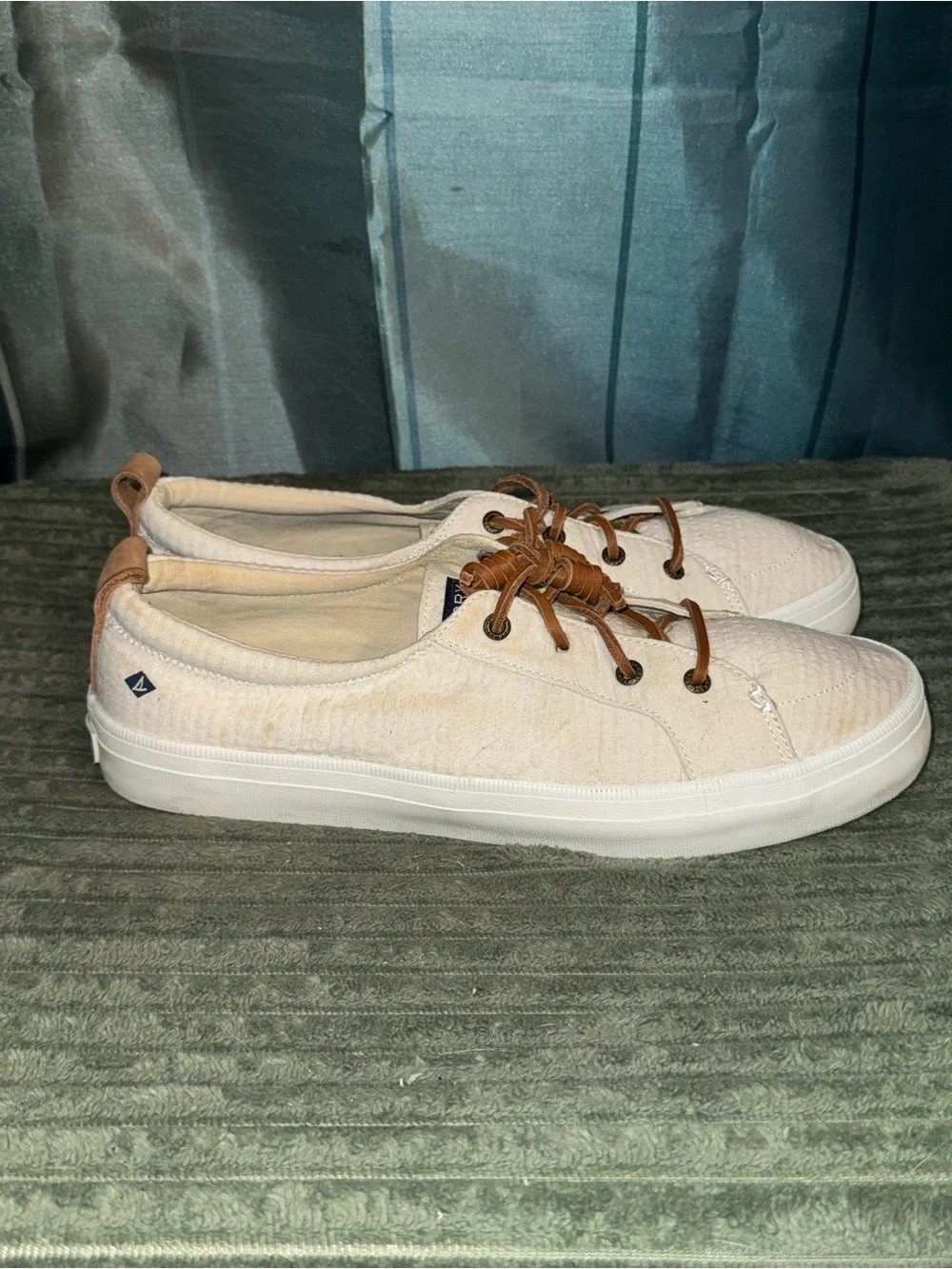 Sperry Cream Canvas Low-Profile Sneakers with Brown Accents